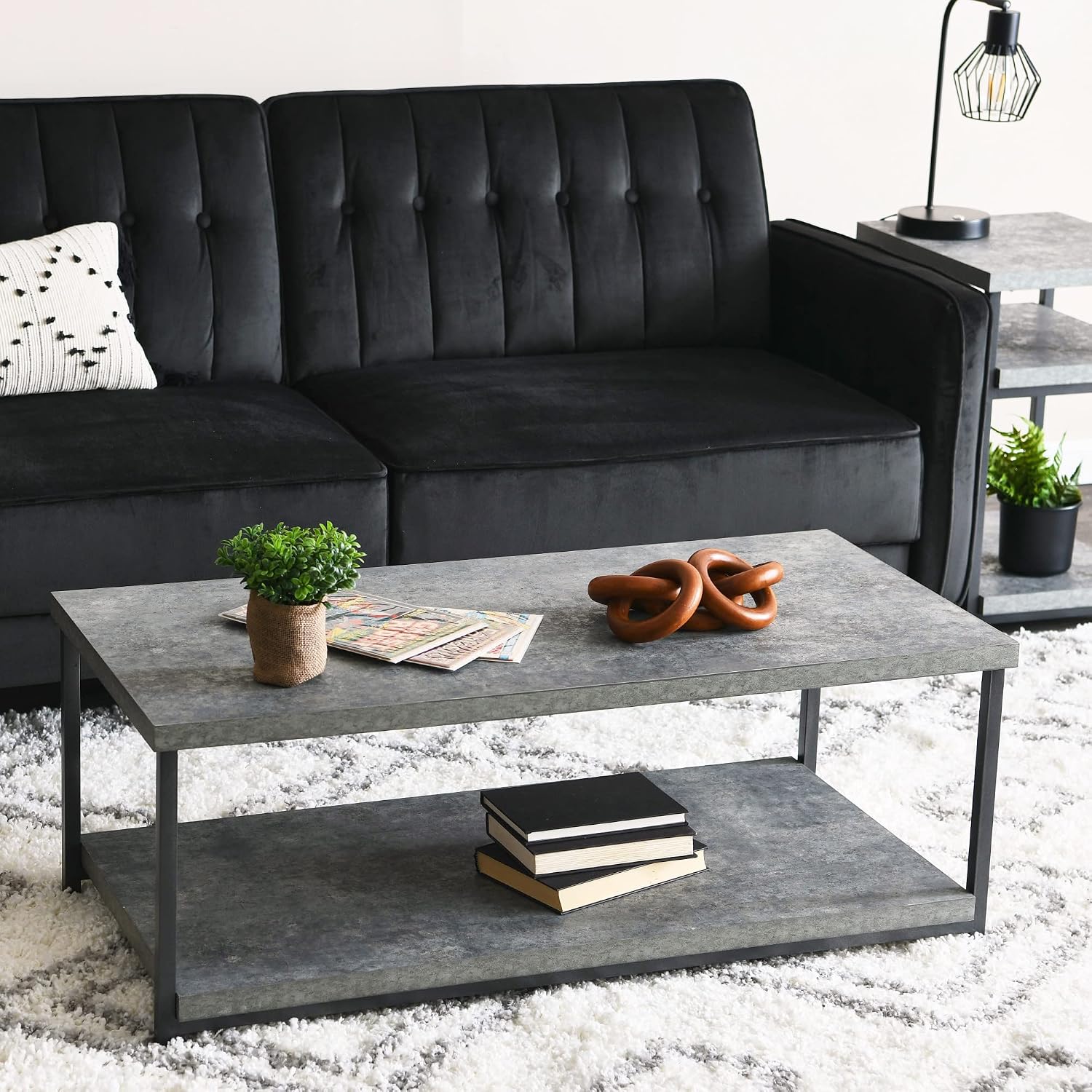 Household Essentials Slate Concrete Top Coffee Table with Iron Base