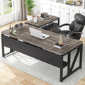 Tribesigns L Shaped Desk with Drawer Cabinet, 63' Executive Computer Desk and lateral File Cabinet, 2 Piece Home Office Furniture with Drawers for Hanging File, Doors with Locks (Gray, 63 inches)