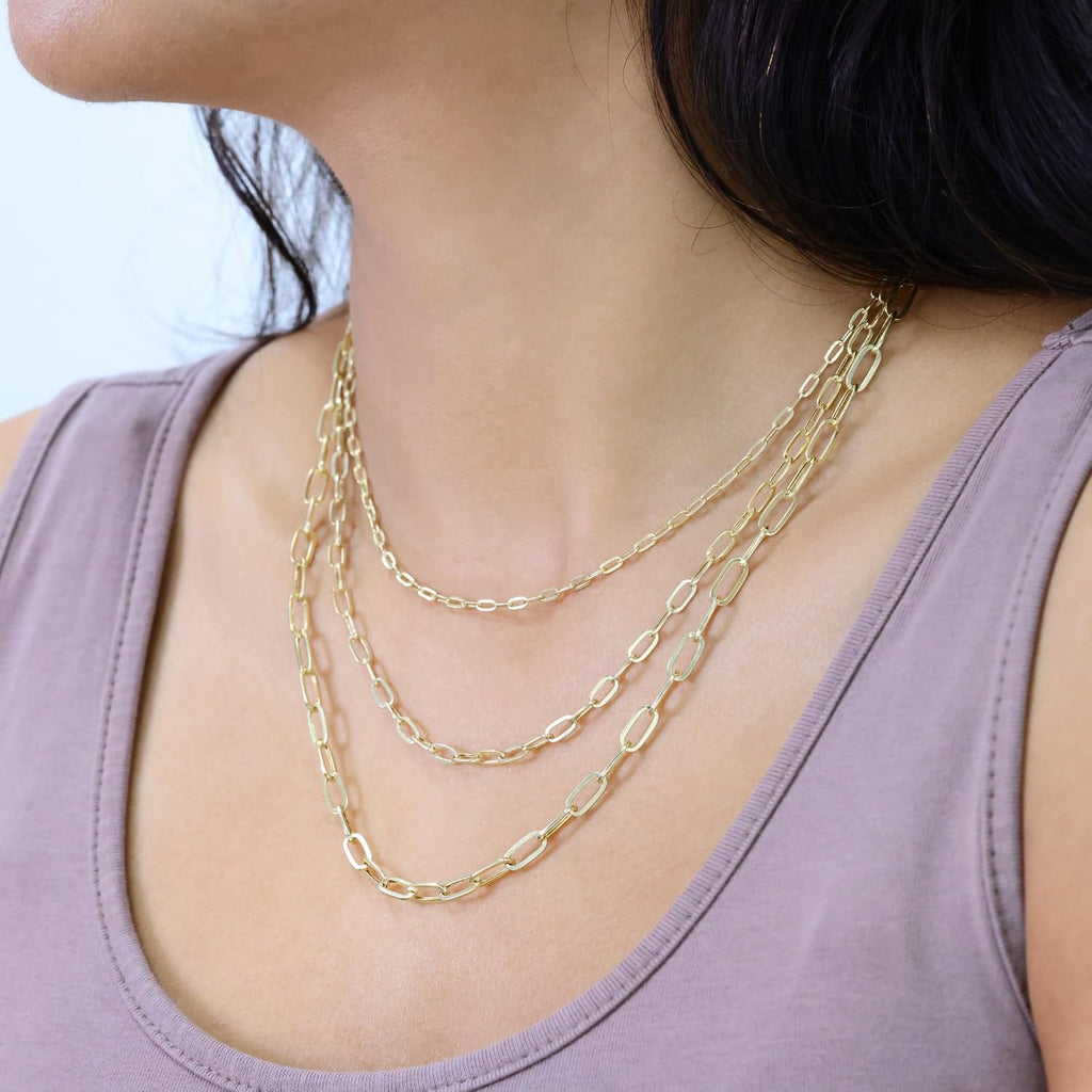 Nuragold 10k Real Yellow Gold Paperclip 2mm Elongated Cable Link Necklace (16'-24') Dainty Italian Jewelry for Men & Women