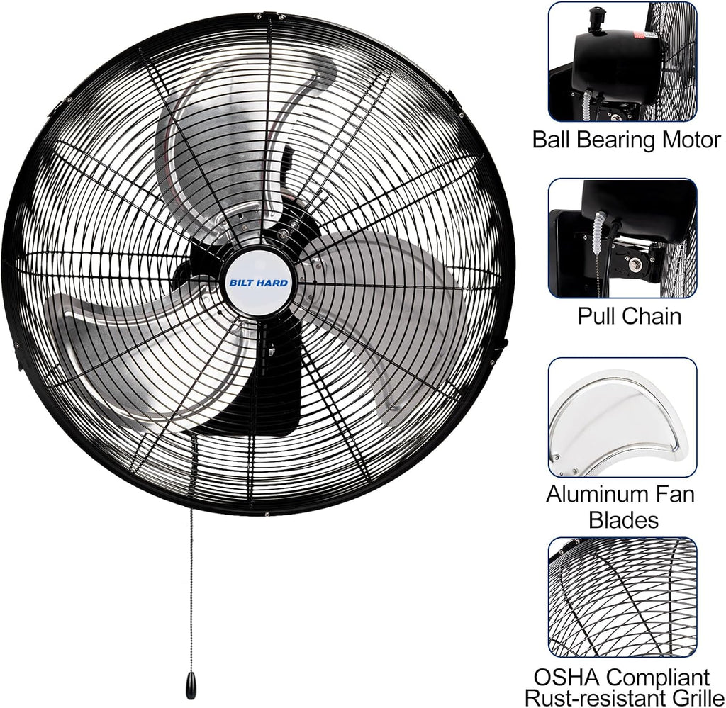 BILT HARD 20 in. Wall Mounted Outdoor Fan with 4750 CFM, 3-Speed Heavy Duty Industrial Outdoor Weatherproof Fan for Commercial, Garage, Patio and Gazebo