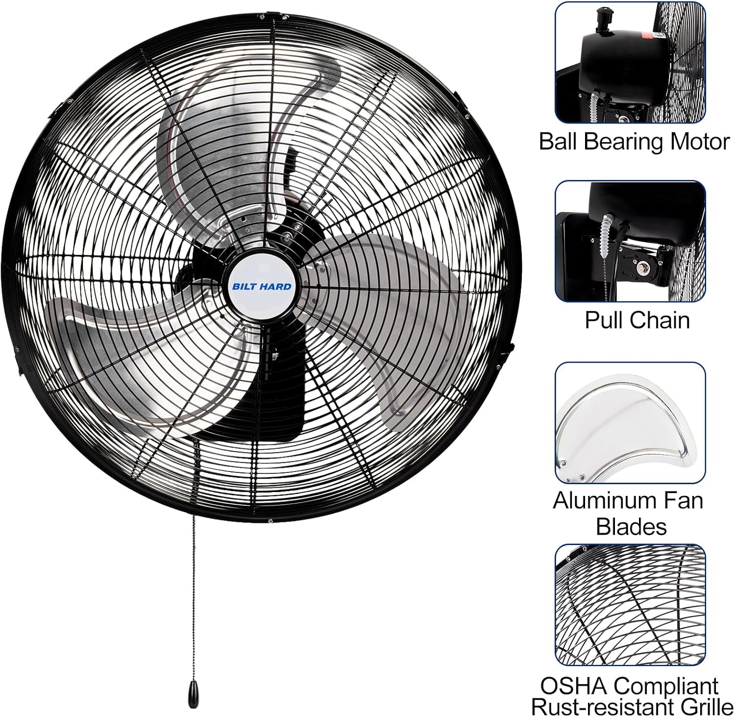 BILT HARD 20 in. Wall Mounted Outdoor Fan with 4750 CFM, 3-Speed Heavy Duty Industrial Outdoor Weatherproof Fan for Commercial, Garage, Patio and Gazebo