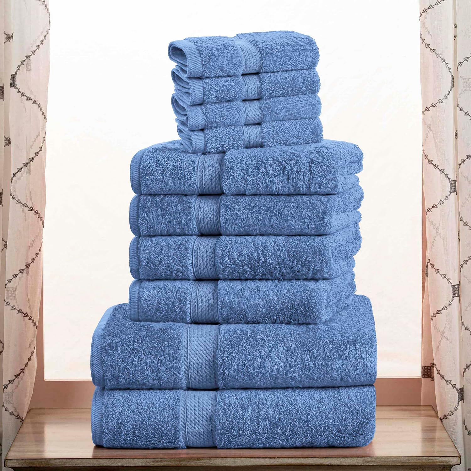 SUPERIOR Egyptian Cotton Ultra Plush & Absorbent, 10 Piece Set, Denim Blue | Quick Dry, Soft Luxury Towel Set, Bath Essentials, Guest Bath, Spa, 2 Bath, 4 Hand, 4 Face Towels, Madeline Towels