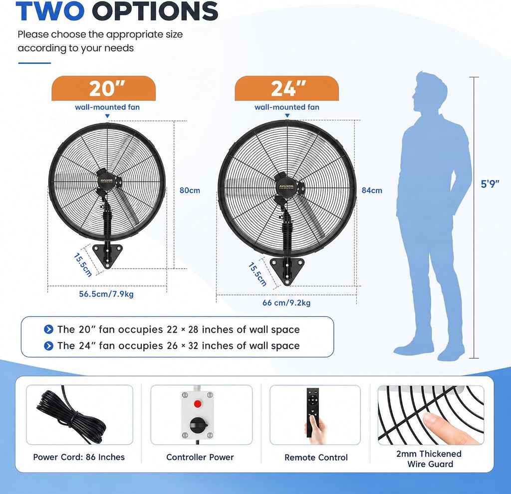 20'' Remote Control Outdoor Wall Mount Fan, 4 Speed Oscillating Wall Fan with All Sealed Brushless DC Motor, Heavy Duty Industrial Fans, Waterproof Fans for House, Garage, Warehouse, Factory