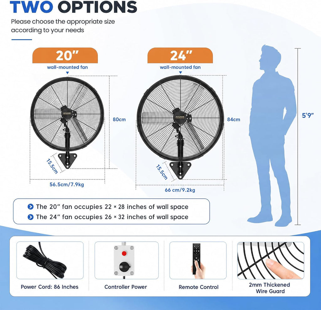 24'' Remote Control Outdoor Wall Mount Fan, 4 Speed Oscillating Wall Fan with All Sealed Brushless DC Motor, Heavy Duty Industrial Fans, Waterproof Fans for House, Garage, Warehouse, Factory