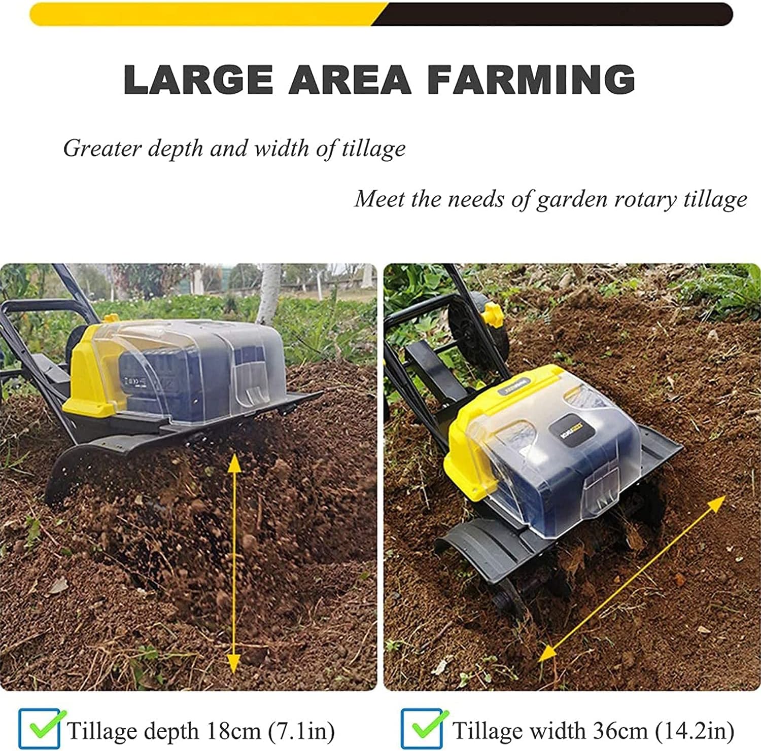 Electric Tiller Rotavator, 14-Inch 40-Volt Lithium-Ion Cordless Electric Tiller/Cultivator, 4Ah Battery & Charger Included, Electric Hoe