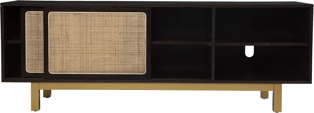 SEI Furniture Carondale Sliding Door Media Stand, Brown and Gold