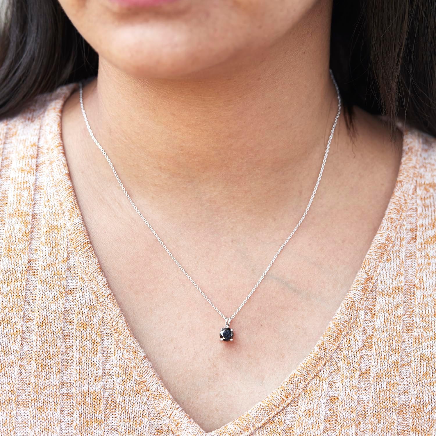 DEWBERRY 1/4 cttw to 2.00 cttw Round Black Diamond Solitaire Pendant Necklace for Women Men | 4 Prong Lobster Lock 18' Cable Chain Necklace in 14KT White or Yellow Gold Plating 925 Silver Pendant