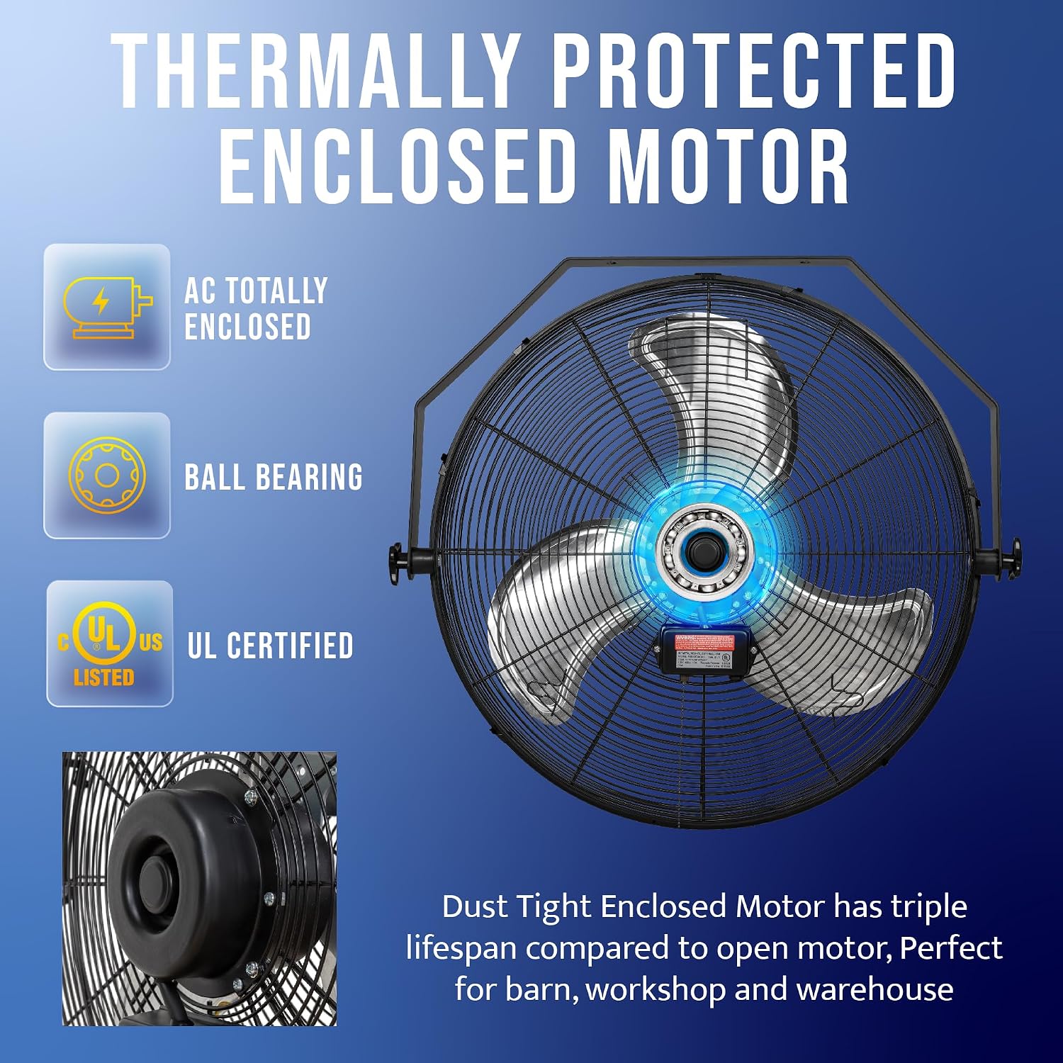 Tornado - 24 Inch High Velocity Industrial Wall Fan 3 Speed - 6.5 FT Cord - Industrial, Commercial, Residential Use - UL Safety Listed