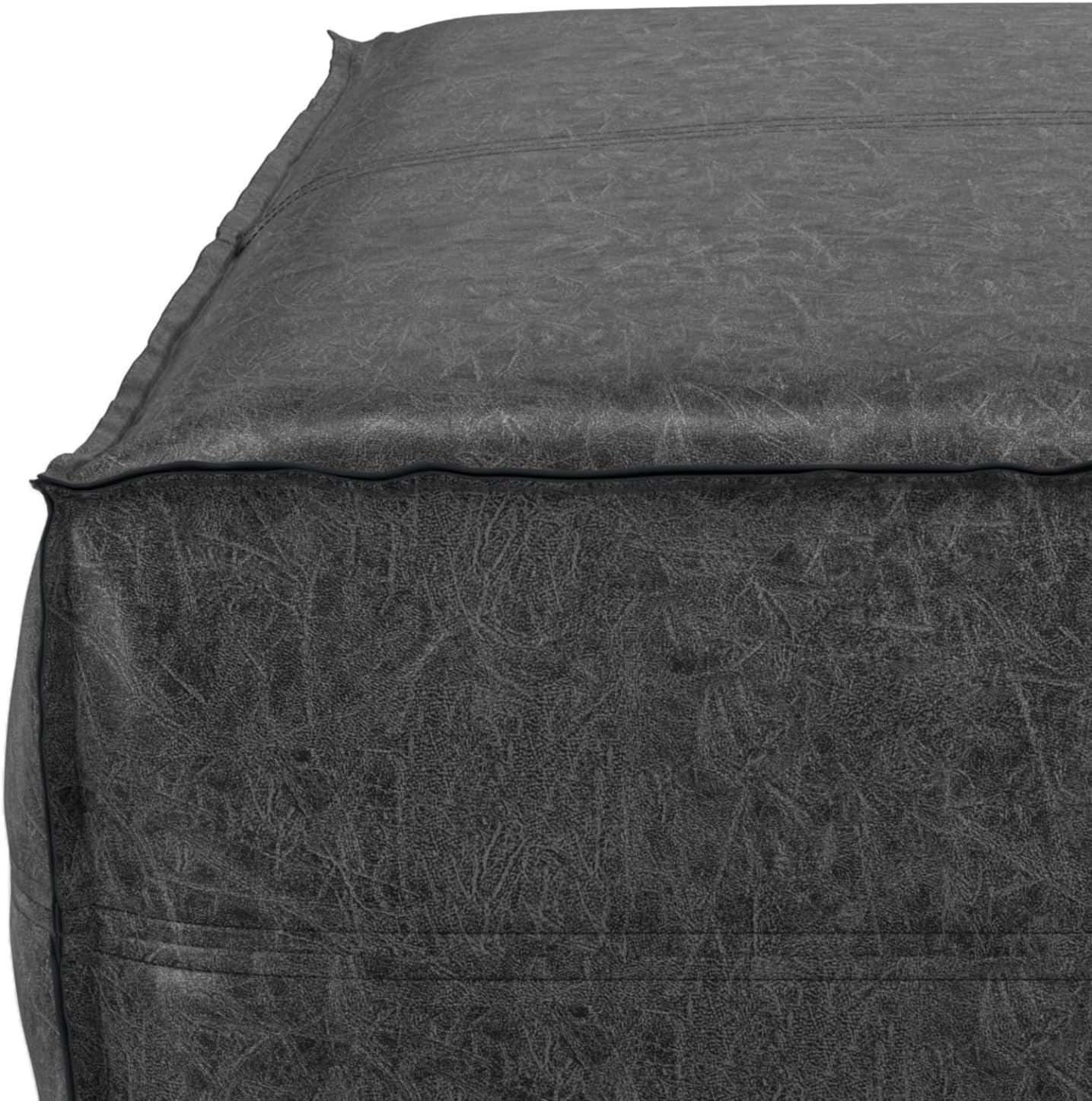 SIMPLIHOME Brody Extra Large Coffee Table Pouf - 36 inch Wide Upholstered Vegan Leather Square Ottoman in Distressed Black, Boho Footstool, Coffee Table or Extra Seating for Living Room, Assembled