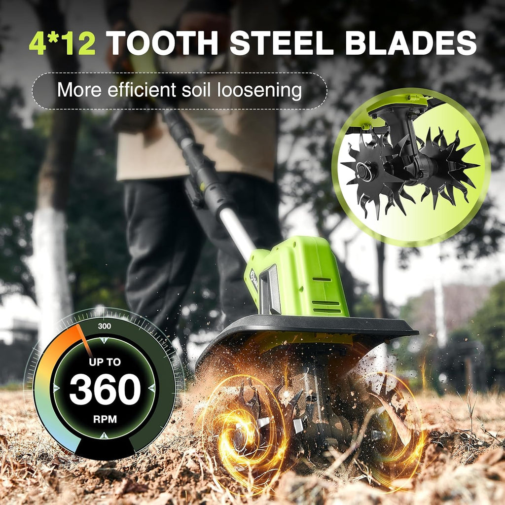 Saker Combo: 6 - Inch Upgraded Mini Cordless Chainsaw + 22V Cordless Electric Garden Tiller Cultivator - Your Ultimate Gardening Set