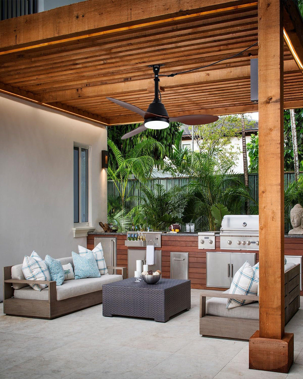 Waterproof Outdoor Ceiling Fan with Lights, IP65 Hanging Gazebo Fan with App/Remote Control, Plug in Ceiling Fan Light for Porch, Patio (Wood)