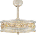 Fandelier Ceiling Fan with Light,French Coastal Ornate Caged Bladeless Chandelier Fan,Elegant Statement Crystal Round Drum Light Fixture,Hanging/Flush Mount for Bedroom,Kitchen,Dining Room,Living Room