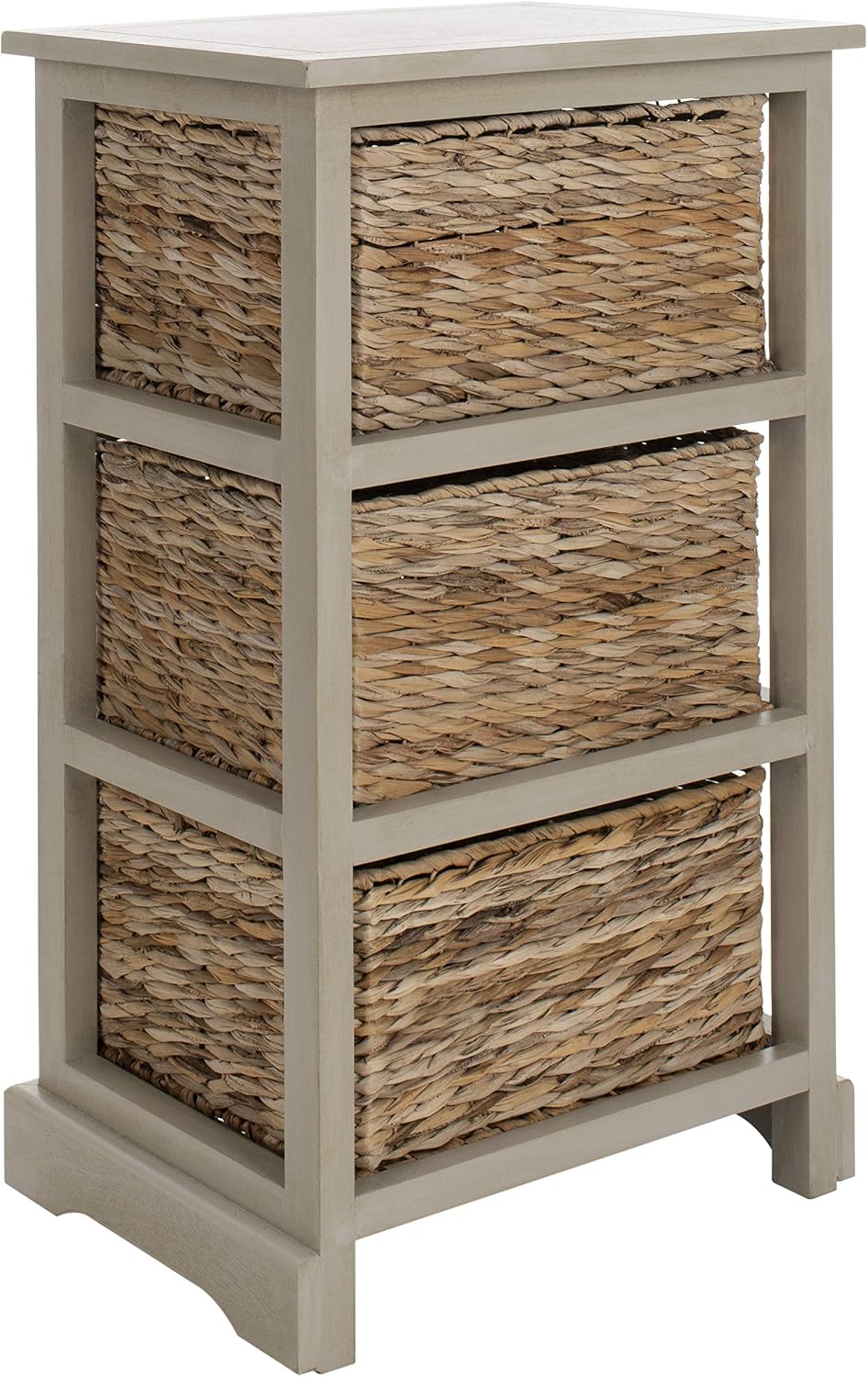 SAFAVIEH Furniture - Halle 3-Basket Side Table - Vintage Grey - Solid Wood - Coastal Basket Storage Design - Ideal for Living Room, Entryway, 17.5' W x 13.5' D x 29.5' H - Fully Assembled (AMH5738D)