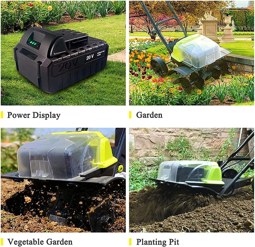 Electric Tiller Rotavator, 14-Inch 40-Volt Lithium-Ion Cordless Electric Tiller/Cultivator, 4Ah Battery & Charger Included, Electric Hoe