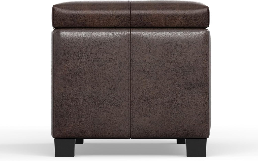 SIMPLIHOME Dover Storage Ottoman Bench - 36 inch Wide Upholstered Vegan Leather Rectangular Lift-Top Ottoman in Distressed Brown, Contemporary Bench for Living Room with Safety Hinges
