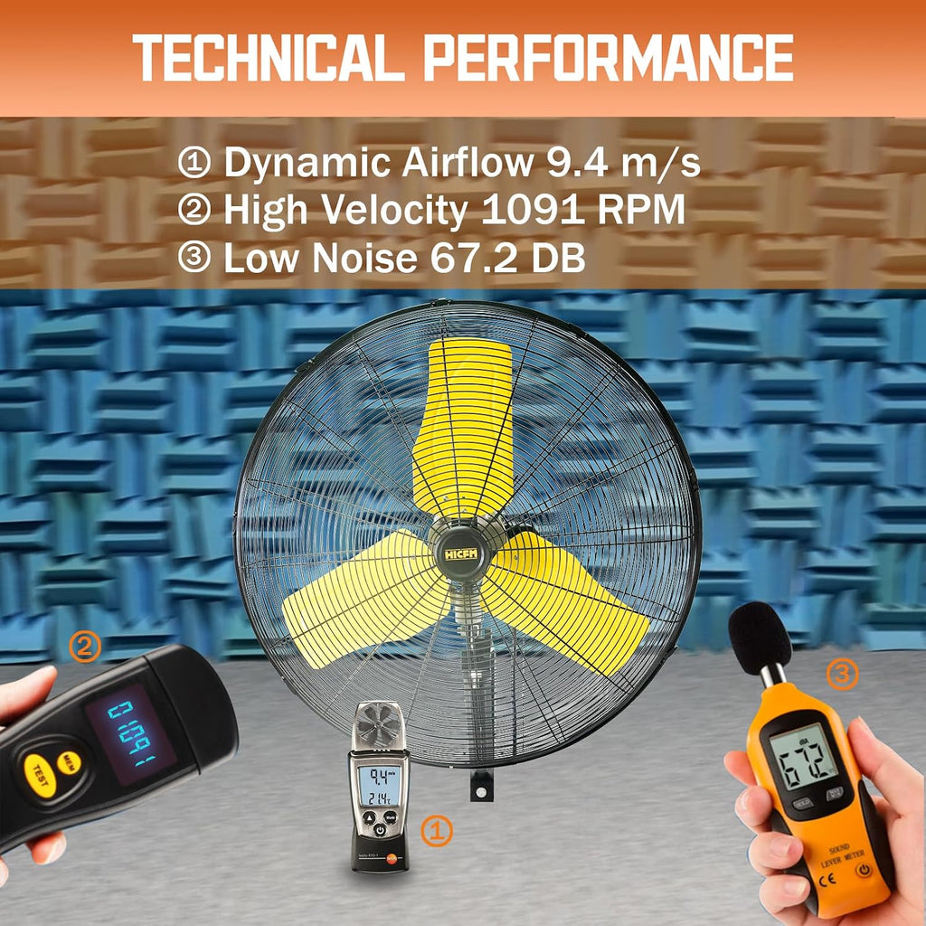 HiCFM 24' Oscillating Wall Fan, 8900 CFM High Velocity Industrial Wall Mounted Heavy Duty Shop Fans with 3 Speed Settings 80° Oscillation for Outdoor Commercial Garage Warehouse workshops Factory