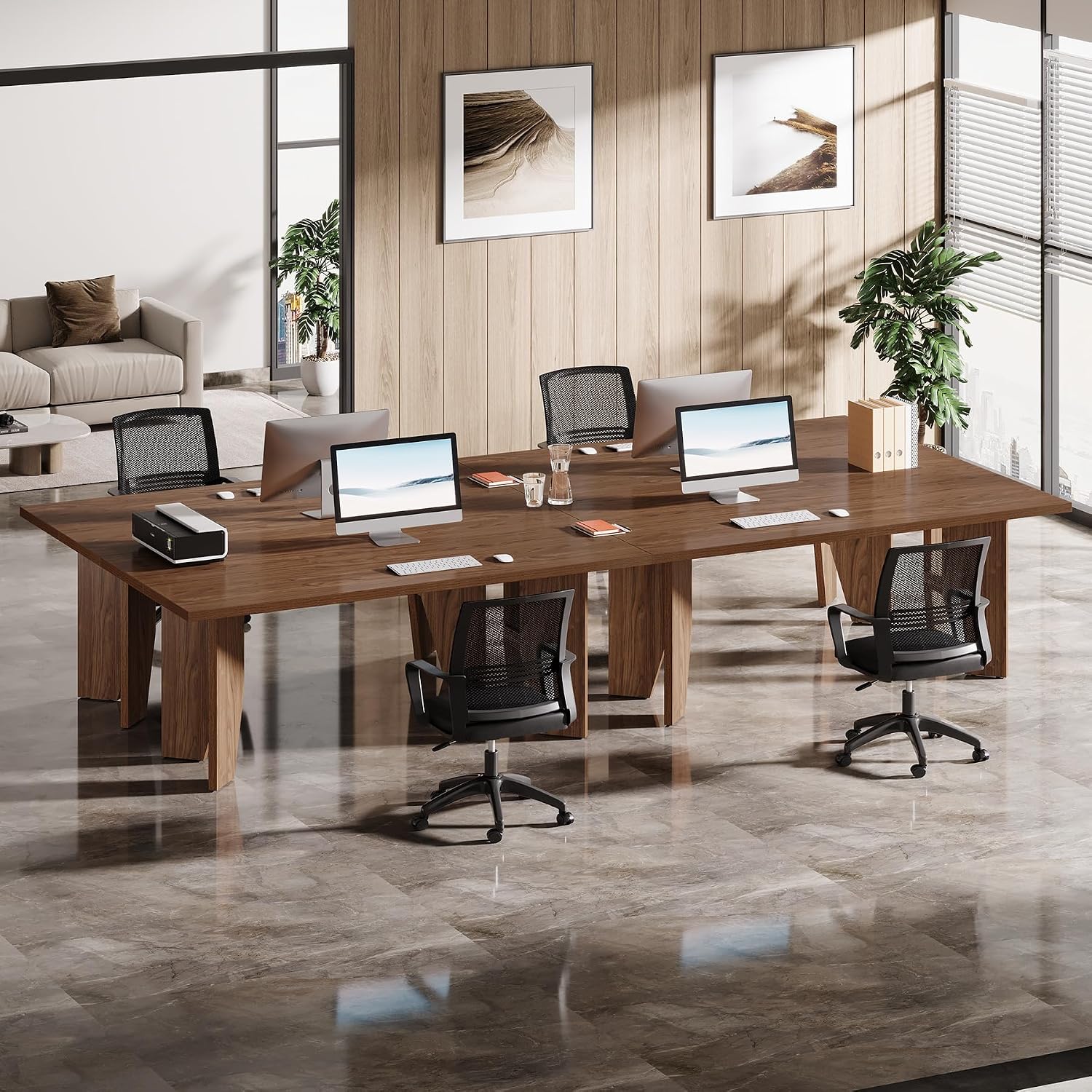 Tribesigns 63' Executive Desk, Mid-Century Modern Office Computer Desk with Sturdy Legs, Large Wooden Workstation Writing Table, Farmhouse Business Furniture for Home Office, Brown