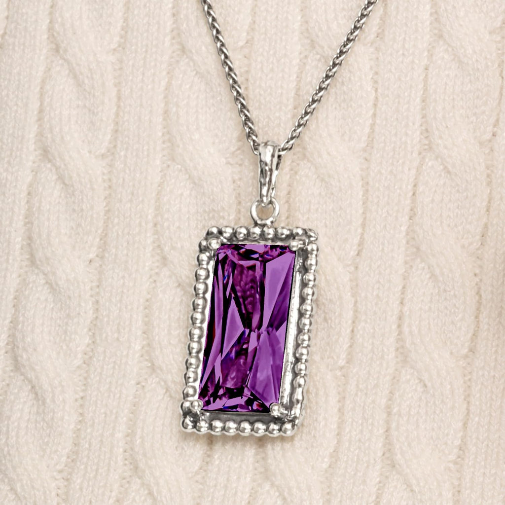 JEAN RACHEL JEWELRY 925 Sterling Silver Necklace for Women - Baguette with Cubic Zirconia Vintage Design - Hypoallergenic, Lead & Nickel Free - Artisan Handcrafted Statement Necklace