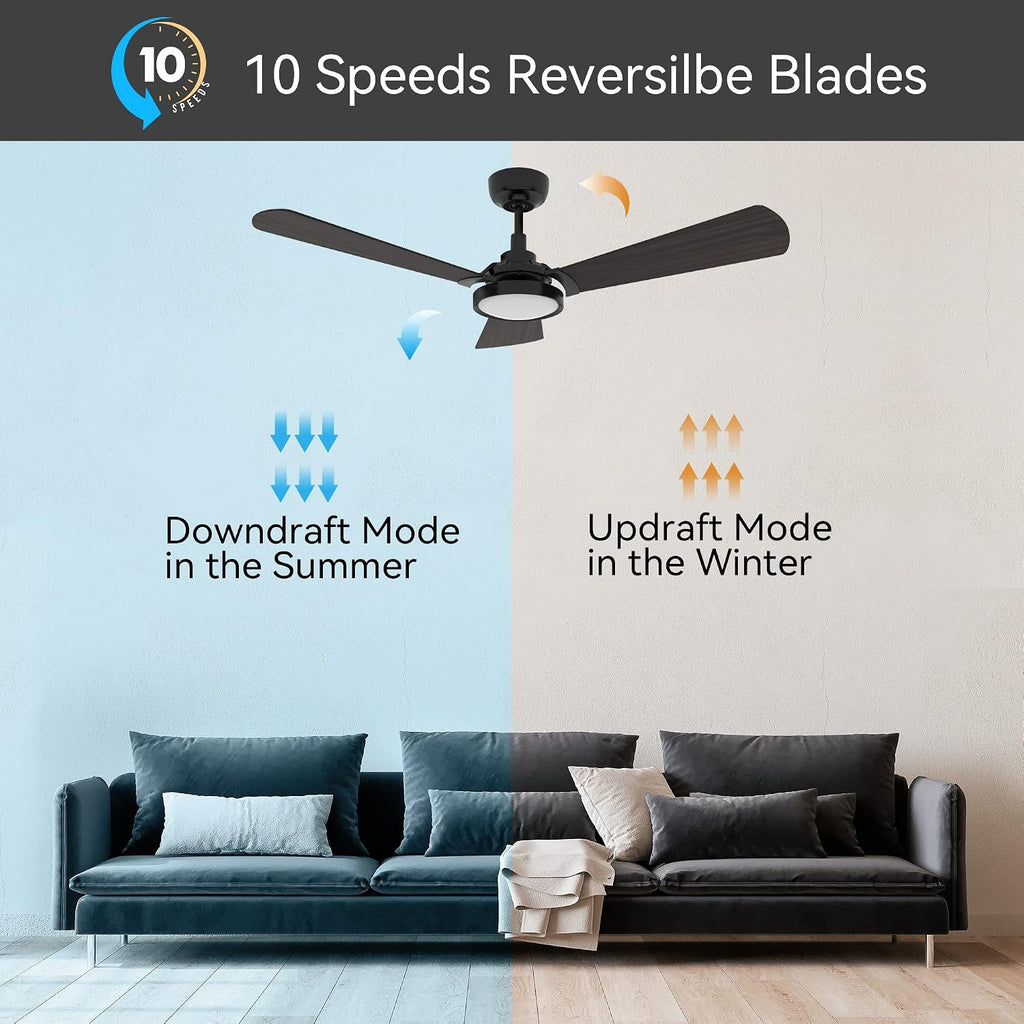 SMAAIR Smart WIFI Ceiling Fans with Dimmable LED Lights and Remote, Compatible with Alexa/Google Home/Siri/APP, 56 inch Outdoor DC Fans with 10 Speeds, Timer/Schedule (Dark Walnut)