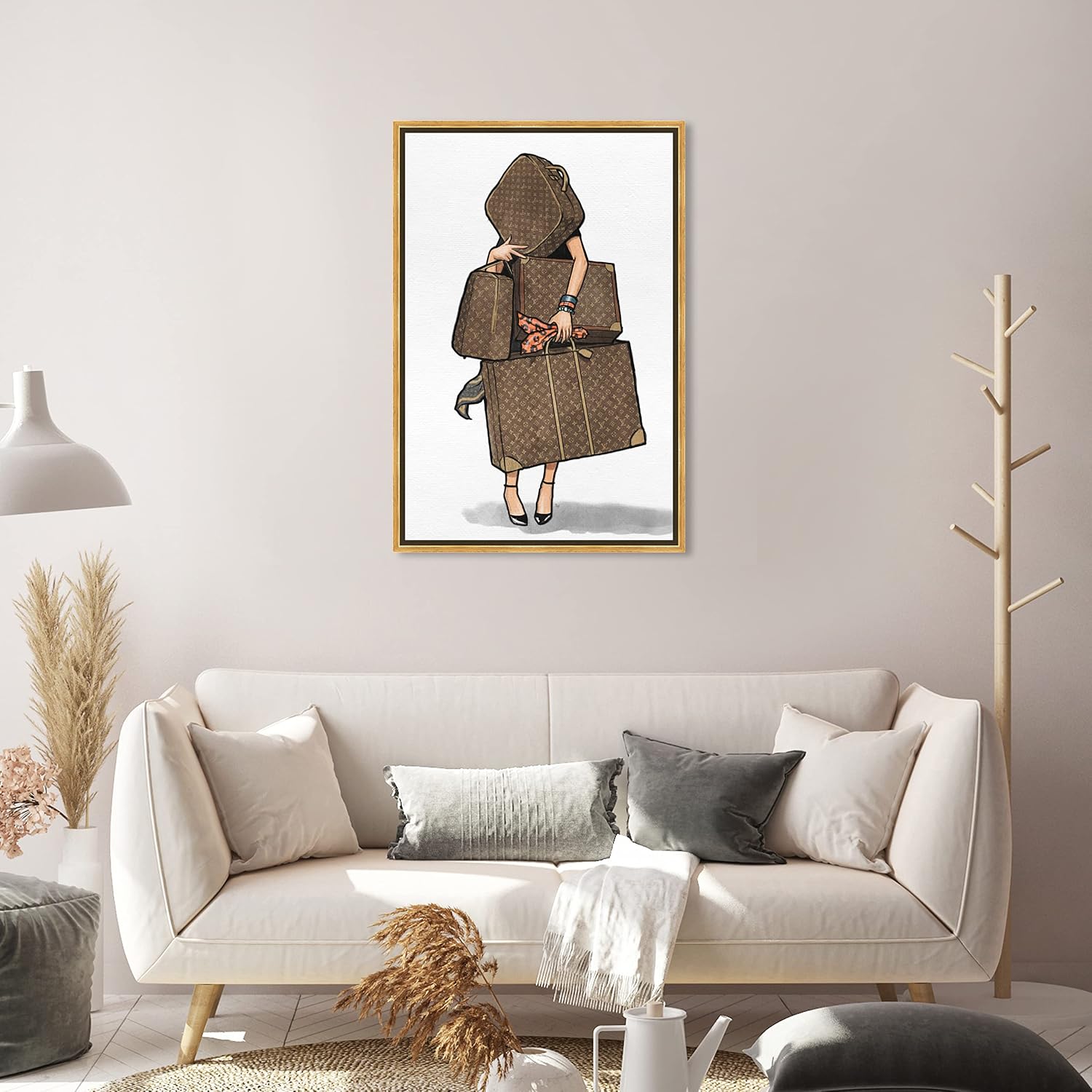 The Oliver Gal Artist Co. Fashion and Glam Framed Wall Art Canvas Prints, Bags-Orange' Travel Essentials Home Décor, 20 in x 30 in, Brown, White