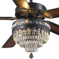 Asyko 62' Crystal Ceiling Fan Fandelier with Lights - Black Modern Crystal Chandelier Fans with Remote Control，Noiseless DC Motor, Retro/Farmhouse Lighting, Dining Room， Living Room