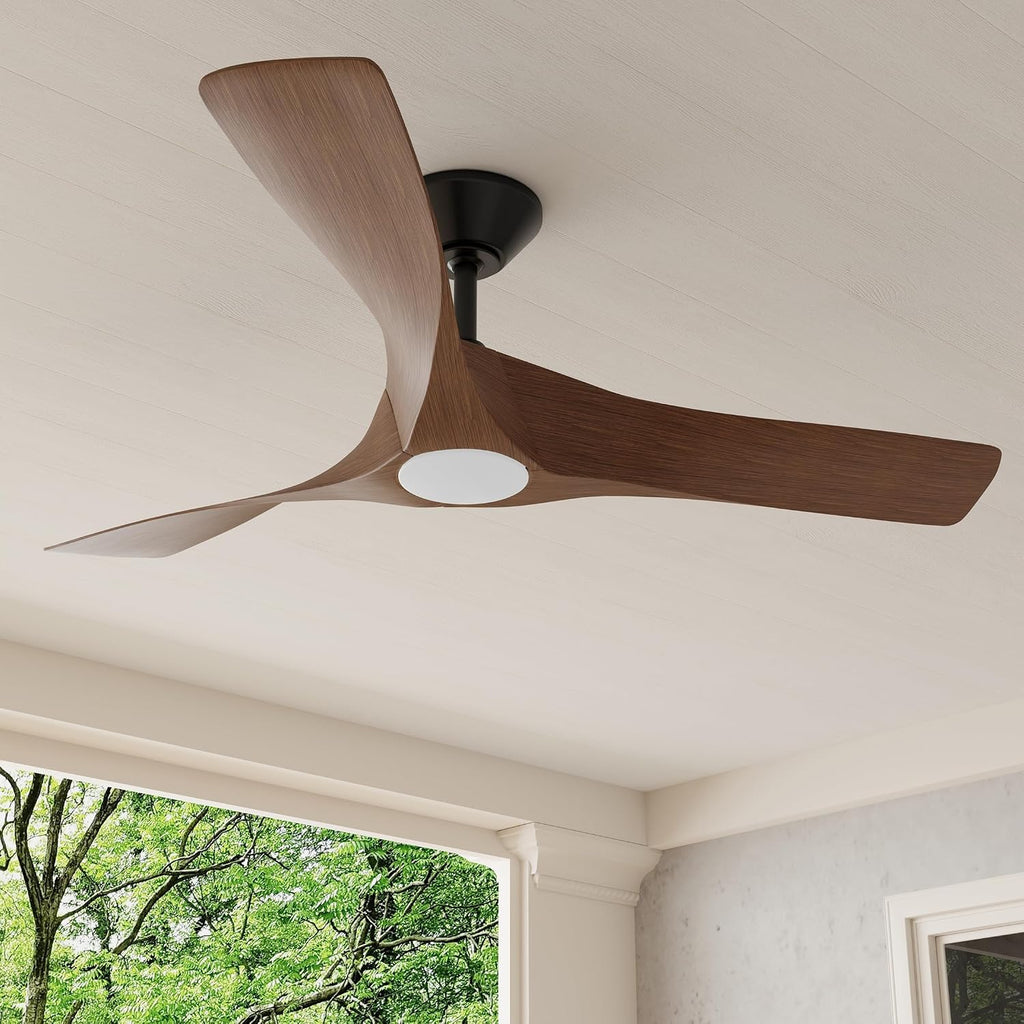 Progress Lighting Ryne Collection 52-Inch 3-Blade Woodgrain LED DC Motor Transitional Indoor/Outdoor Ceiling Fan, Brown