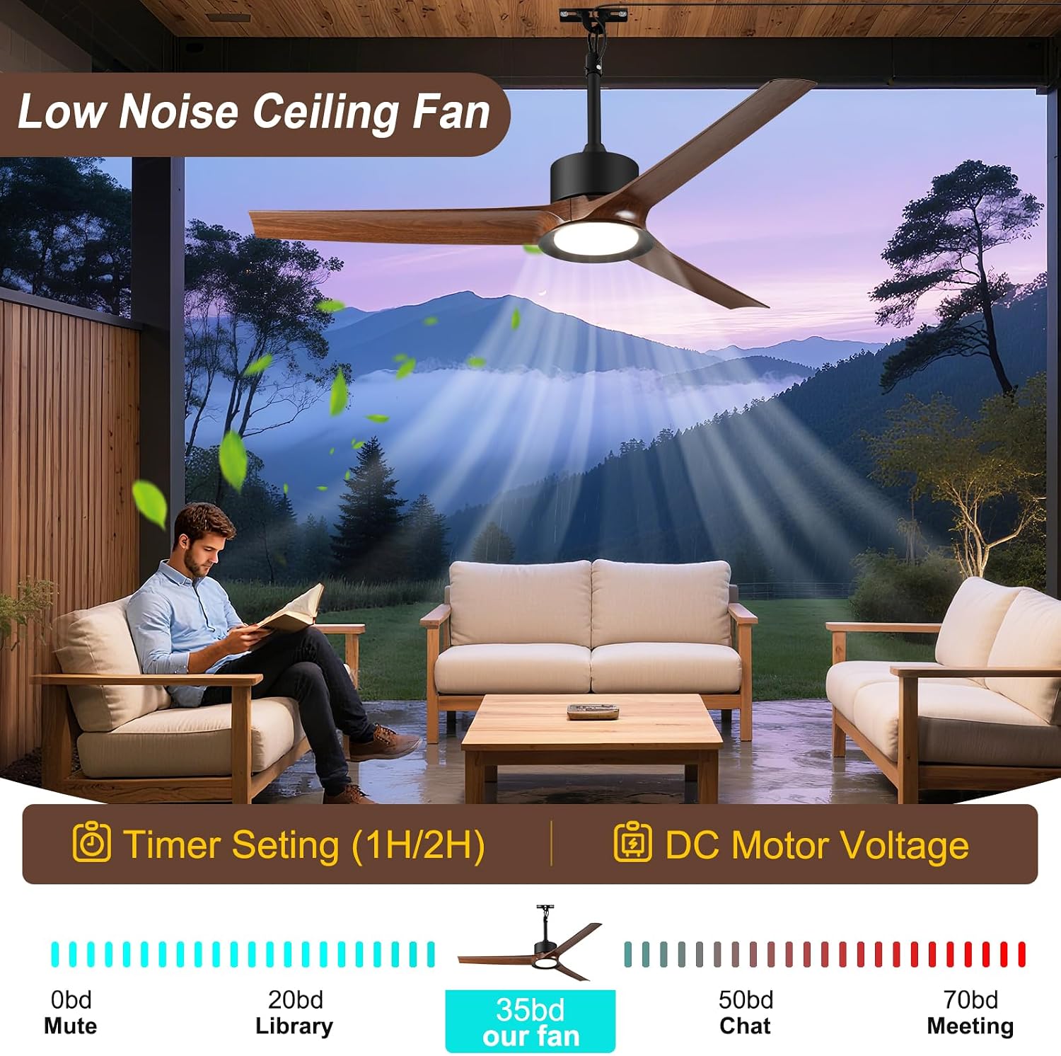 52 Inch Outdoor Ceiling Fan with Light and Remote, Reversible Waterproof Patio Fan for Gazebo Pergola Porch Deck Balcony, Wet Rated Plug-in Hanging Ceiling Fan for Outside