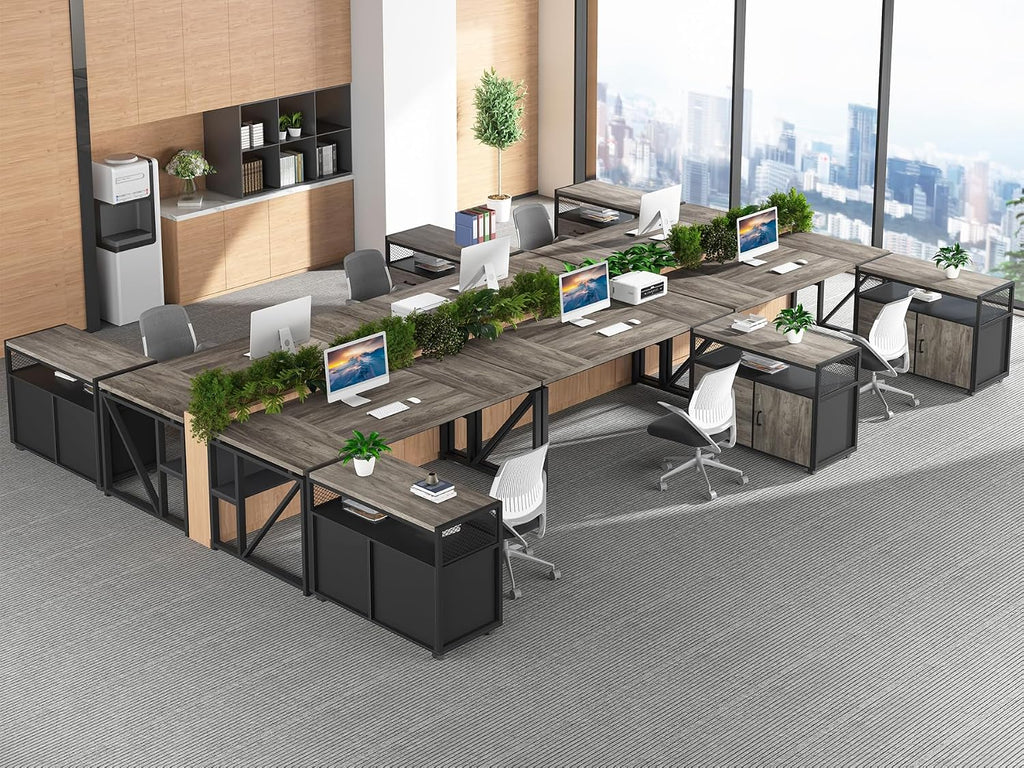 Tribesigns L Shaped Desk with Drawer Cabinet, 63' Executive Computer Desk and lateral File Cabinet, 2 Piece Home Office Furniture with Drawers for Hanging File, Doors with Locks (Gray, 63 inches)
