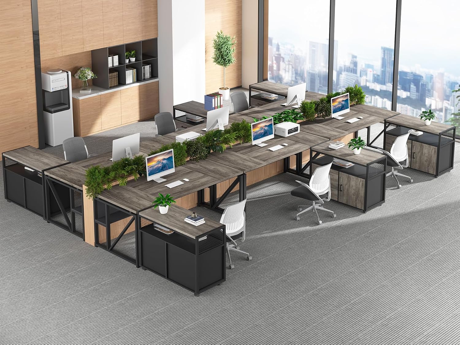 Tribesigns L Shaped Desk with Drawer Cabinet, 63' Executive Computer Desk and lateral File Cabinet, 2 Piece Home Office Furniture with Drawers for Hanging File, Doors with Locks (Gray, 63 inches)