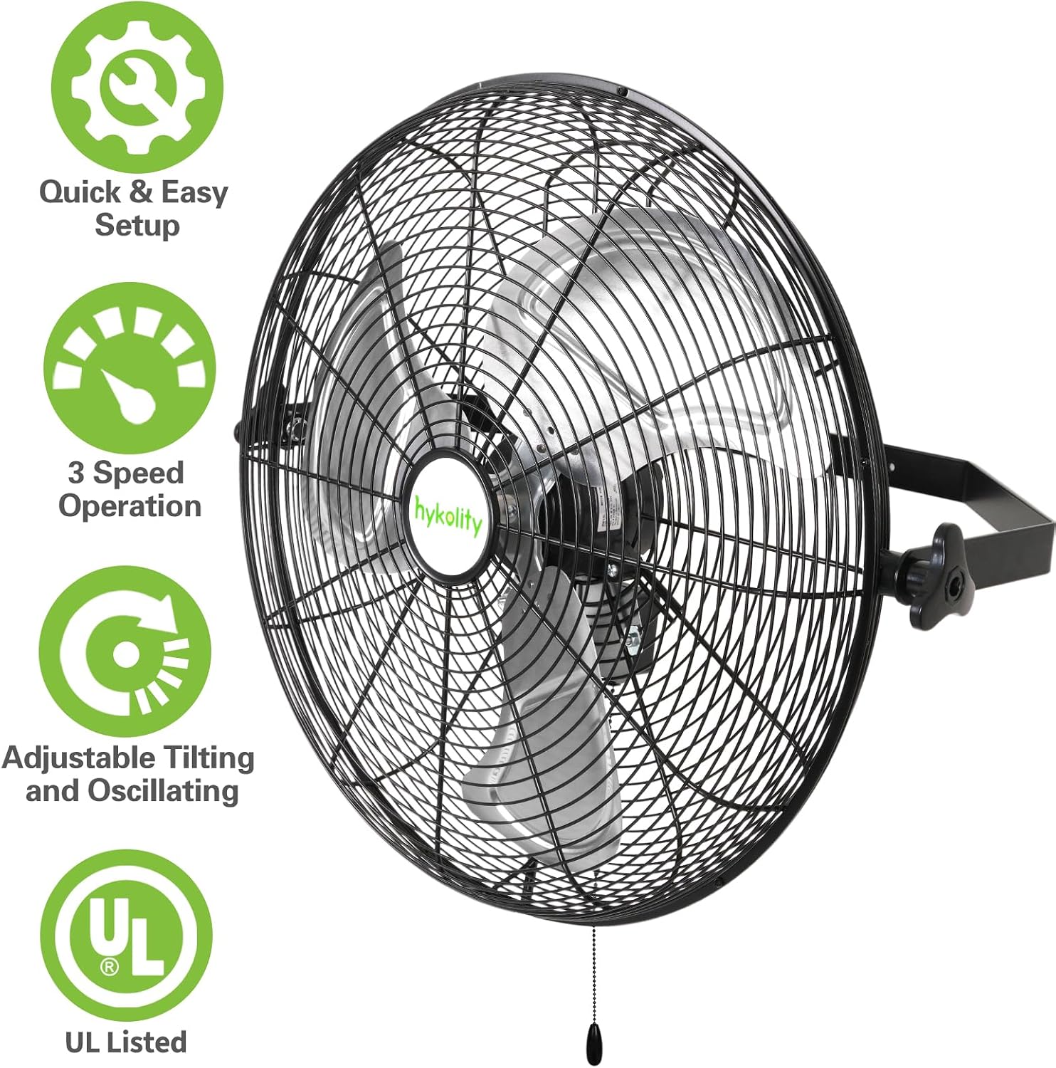 hykolity 20 in. Industrial Wall Mount Fan, 4600 CFM 3-Speeds High Velocity Fan with Sealed Motor, Heavy Duty Metal Barn Fans for Garage, Workshop and Warehouse, 2 Pack, UL Listed