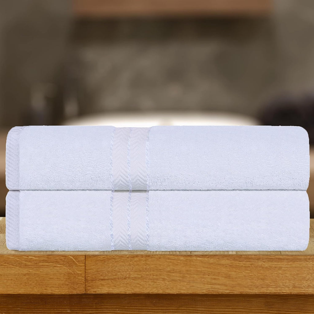 Superior Hotel Turkish Cotton 2 Piece Bath Sheet Set, Extra Large Oversized Ultra Plush Heavyweight Spa Essentials, Thick Absorbent and Soft, Dobby Border, Includes 2 Bath Sheets, White