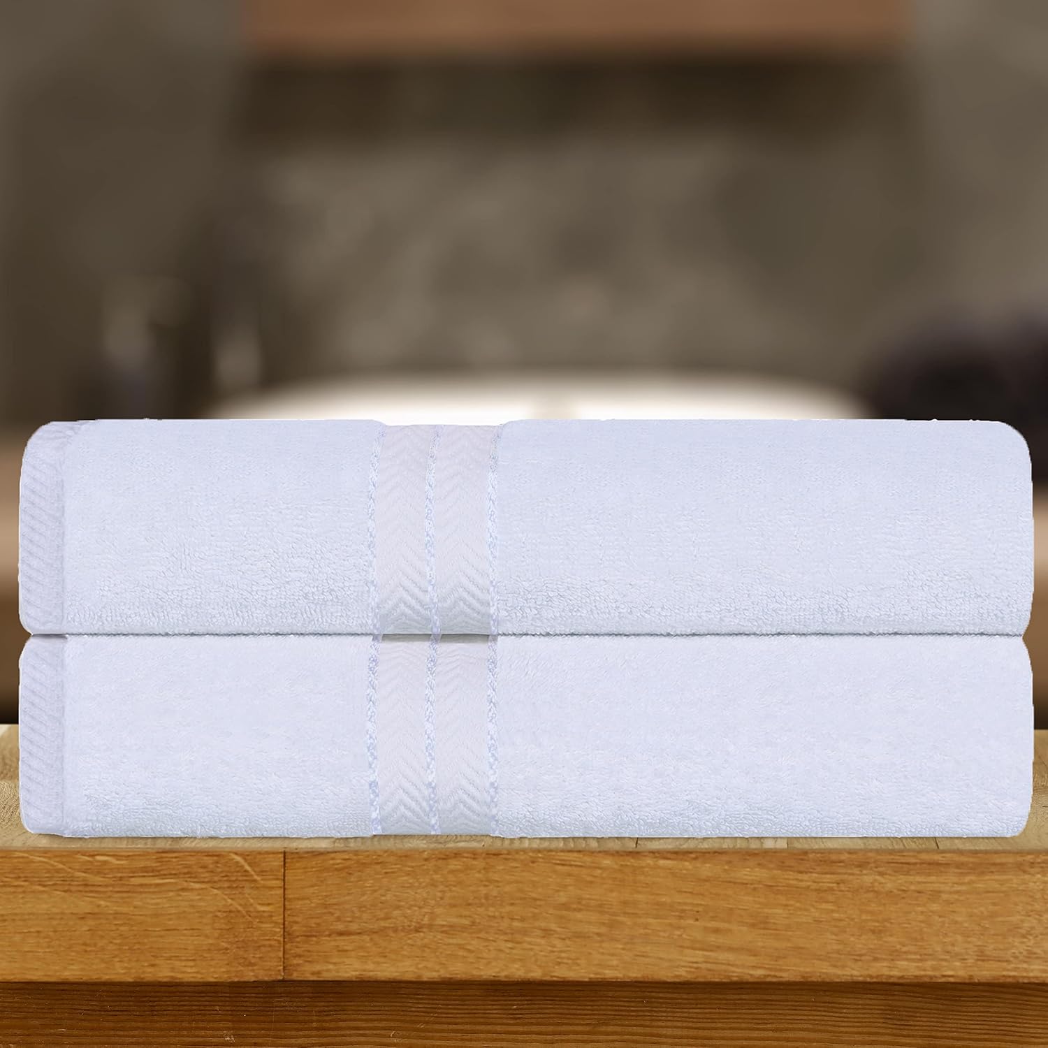 Superior Hotel Turkish Cotton 2 Piece Bath Sheet Set, Extra Large Oversized Ultra Plush Heavyweight Spa Essentials, Thick Absorbent and Soft, Dobby Border, Includes 2 Bath Sheets, White