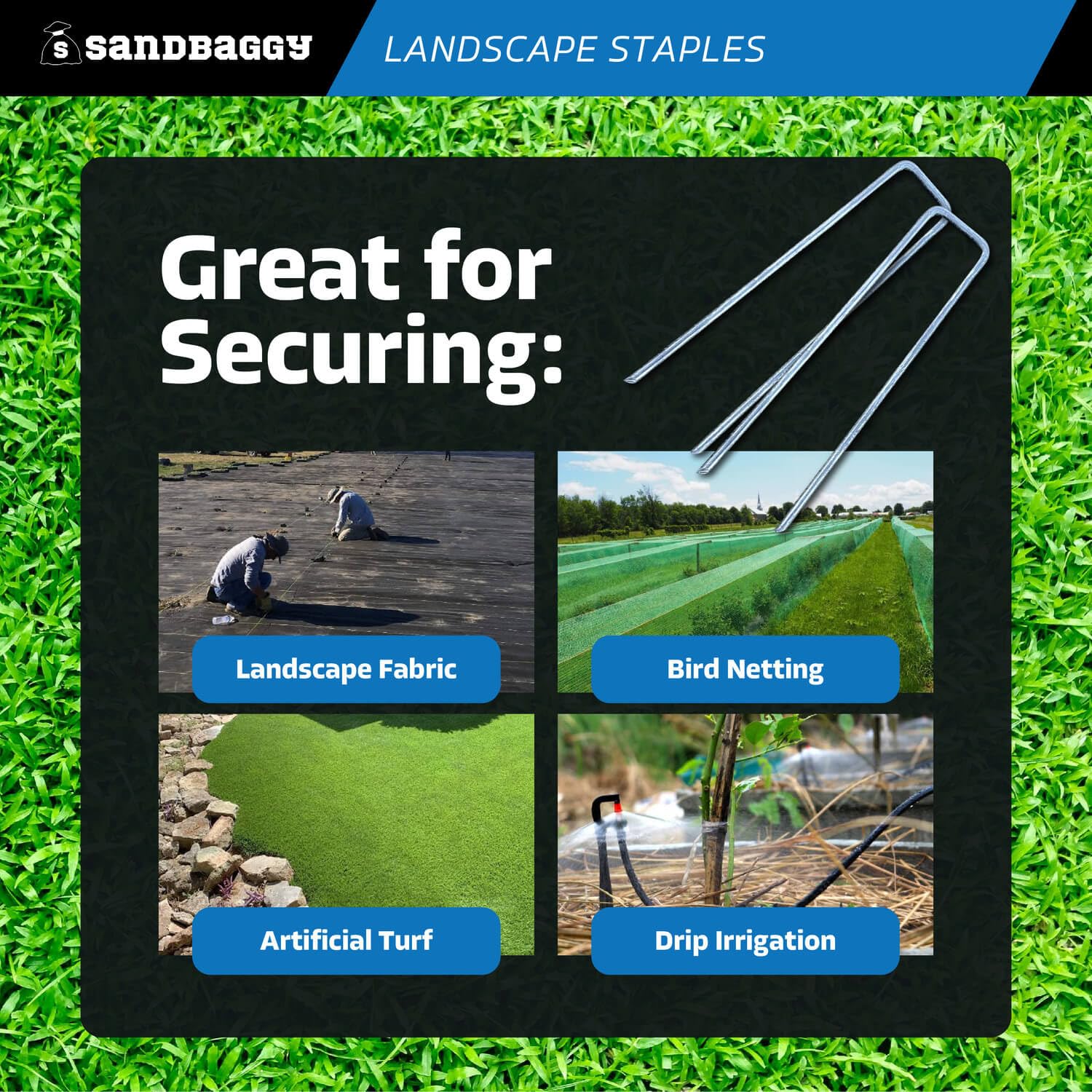 Sandbaggy 6 inch Landscape Sod Staples (8 Gauge Steel) | Great for Hard & Rocky Soil | 40% Thicker Than Standard 11 Gauge | Trusted by Farmers & Contractors Across USA (8000 Staples)