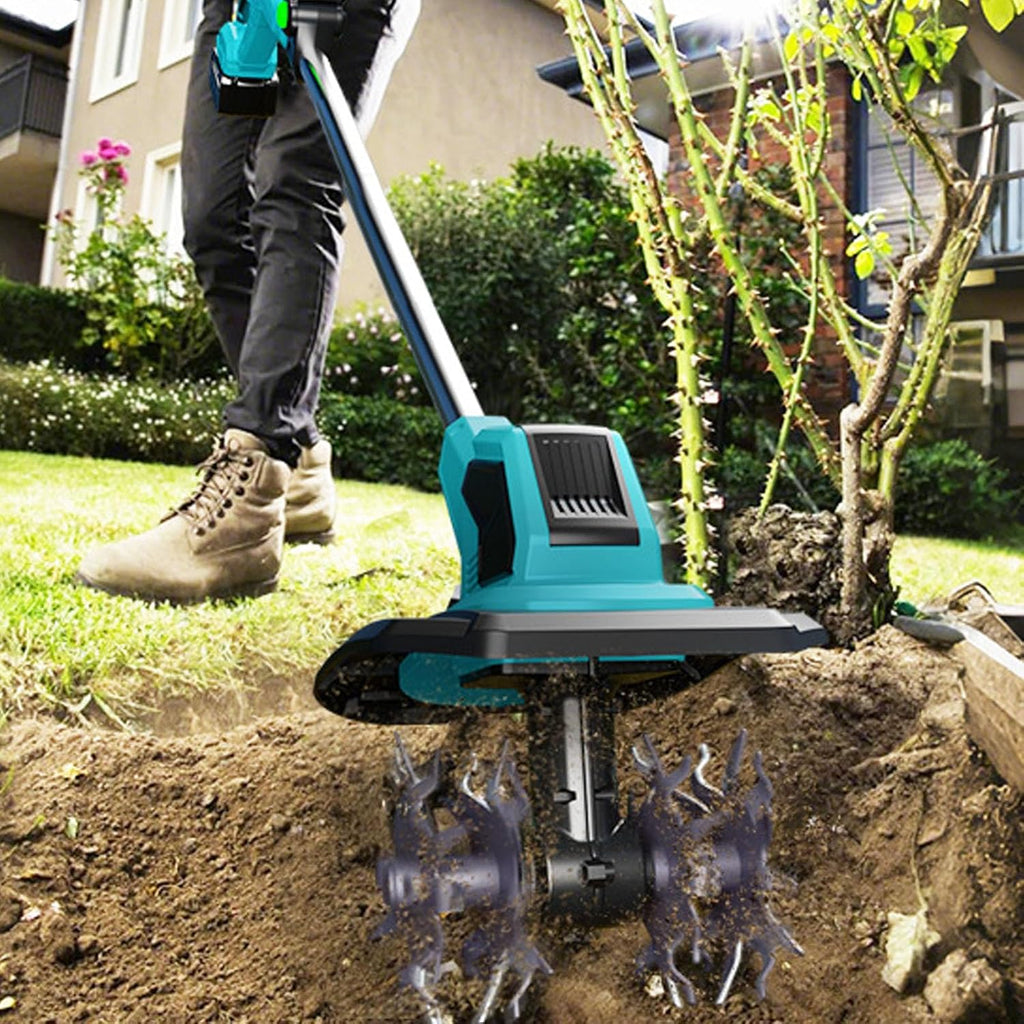 Electric Cultivator Cordless Tiller Battery Powered High Power 2 Wheels Garden Lawn Soil Cultivation Tool with 4.5Ah Battery Lightweight Ergonomic Design for Outdoor Gardening