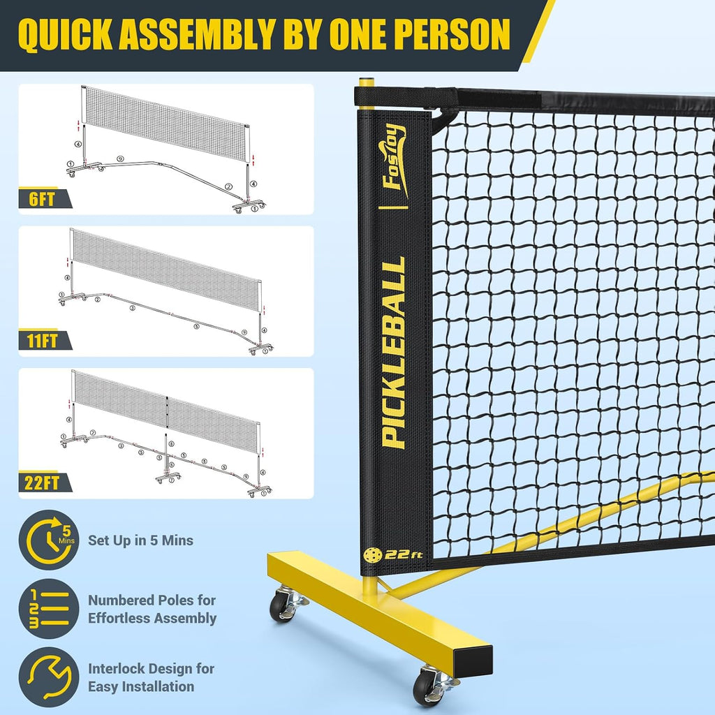 Pickleball Set Net with 4 Paddles, 6FT/11FT/22FT Portable 3-in-1 Pickle Ball Net with Carry Bag, Pickleballs, Designed for All Weather Conditions