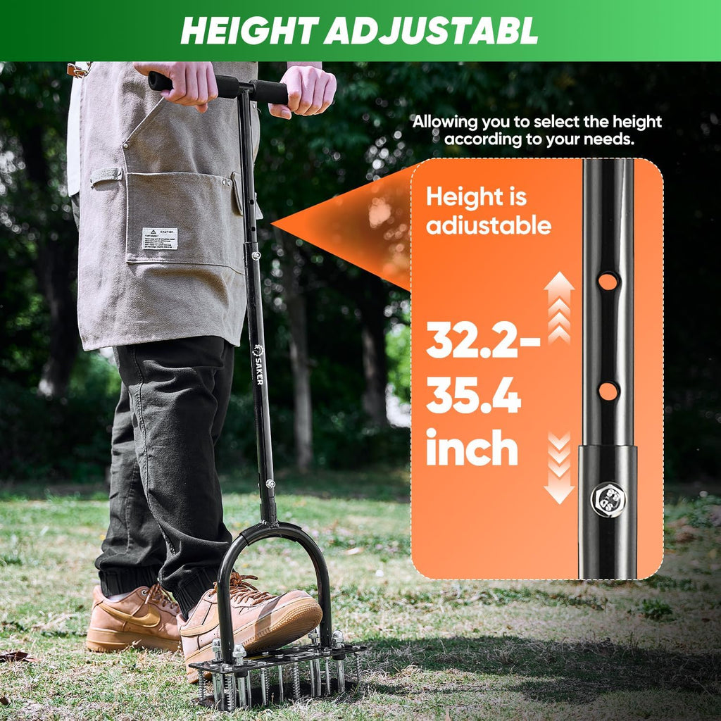 Saker Cordless Garden Tiller & Manual Lawn Aerator Tool Set, 22V Electric Rototiller Cultivator with 2 Batteries, 9' Width 6.3' Depth + 15-Spike Heavy Duty Lawn Aerator for Soil Preparation, Lawn Care