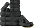 Superior Turkish Cotton 12-Piece Towel Set, 3 Bath, 3 Hand, 6 Face Towels/Washcloth for Home, Guest, Master Bathroom Essentials, Hotel, Resort, Spa, Shower, Adult, Kids, Plush, Soft, Black