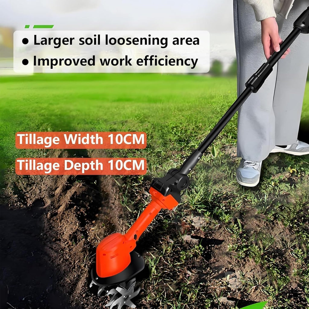 24v Cordless Mini Tiller Cultivator,Electric Garden Tiller Cultivator,235rpm with 4 Rows of Tines,2x1.5ah Batteries Charger,Ultra Lightweight 1.5kg,Garden Rototiller,for Effortless Gardening