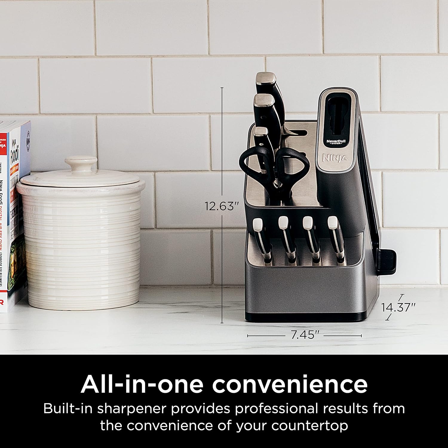 Ninja K32009 Foodi NeverDull Premium Knife System, 9 Piece Knife Block Set with Built-in Sharpener, German Stainless Steel Knives, Black