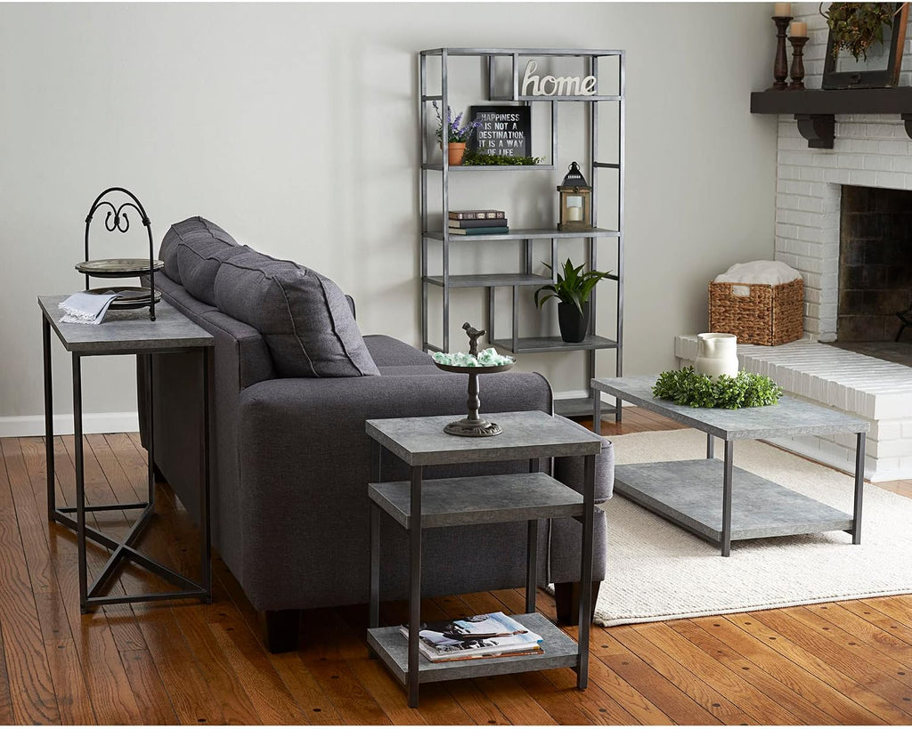 Household Essentials Slate Concrete Top Coffee Table with Iron Base