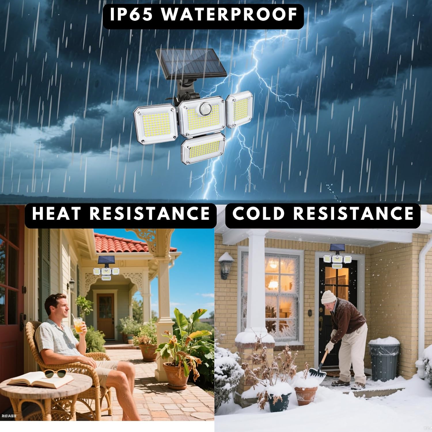 Solar Outdoor Lights with Motion Sensor,Solar Powered 4 Heads Security Lights,333 LED Flood Light 270° Wide Angle Flood Wall Lights with 3 Modes for Garden Patio Yard,IP65 Waterproof (4)