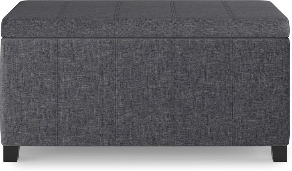 SIMPLIHOME Dover Storage Ottoman Bench - 36 inch Wide Upholstered Linen Look Fabric Rectangular Lift-Top Ottoman in Slate Grey, Contemporary Bench for Living Room with Safety Hinges