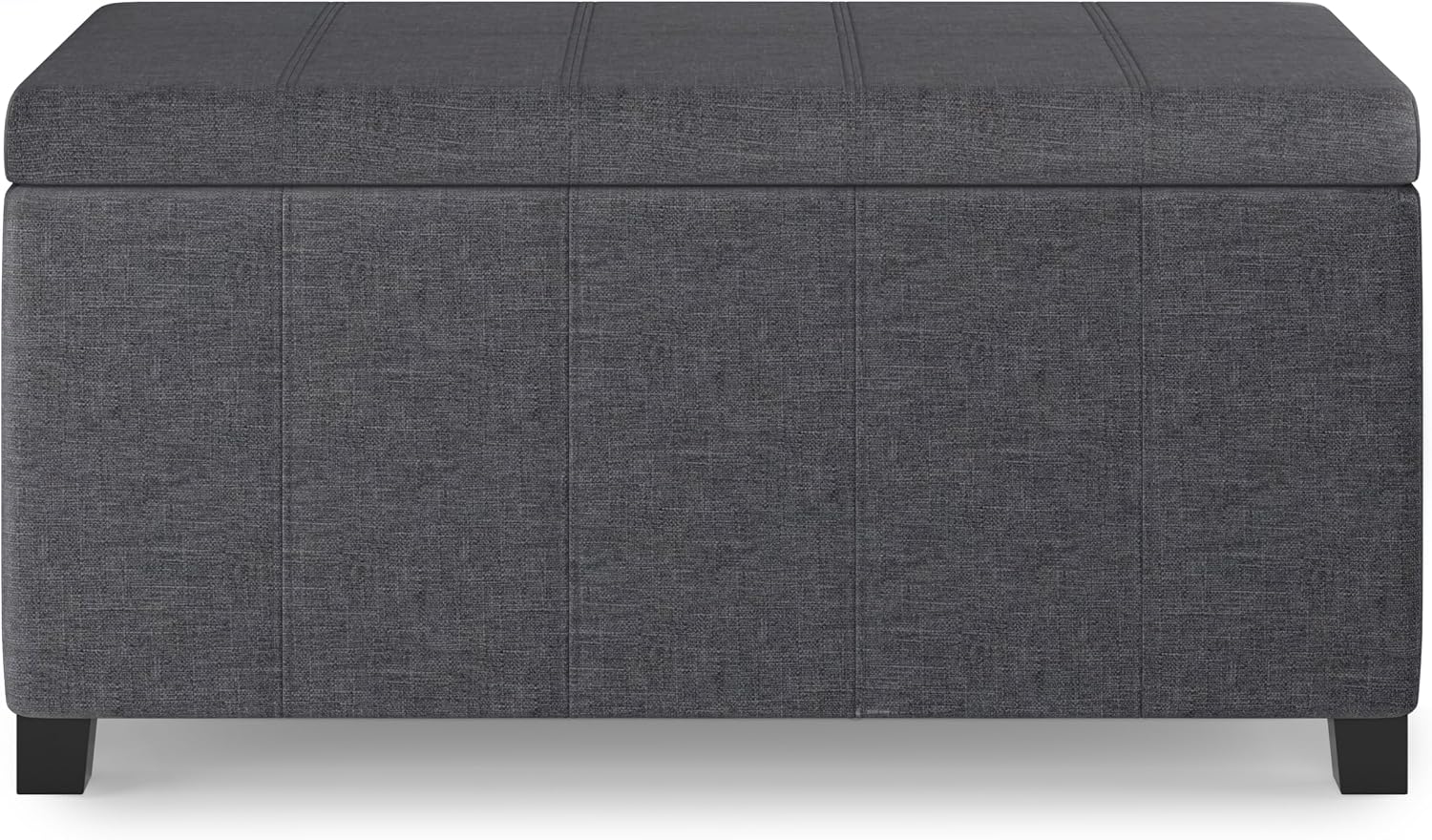 SIMPLIHOME Dover Storage Ottoman Bench - 36 inch Wide Upholstered Linen Look Fabric Rectangular Lift-Top Ottoman in Slate Grey, Contemporary Bench for Living Room with Safety Hinges