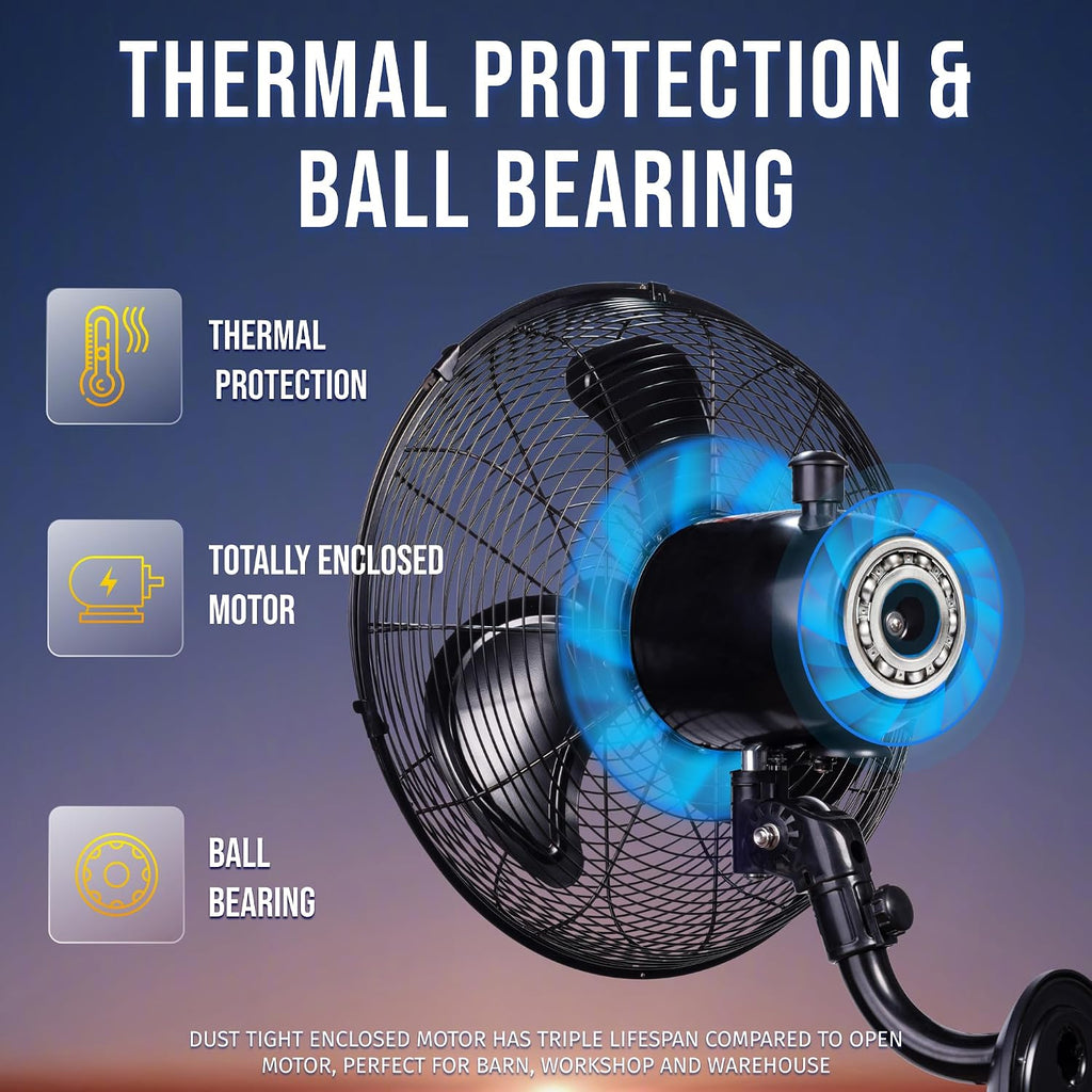Tornado 16-Inch Pro Series Waterproof Outdoor Oscillating Wall Mount Fan – Heavy-Duty High-Velocity Metal Fan for Industrial, Commercial, Residential, and Greenhouse Use – UL Safety Listed