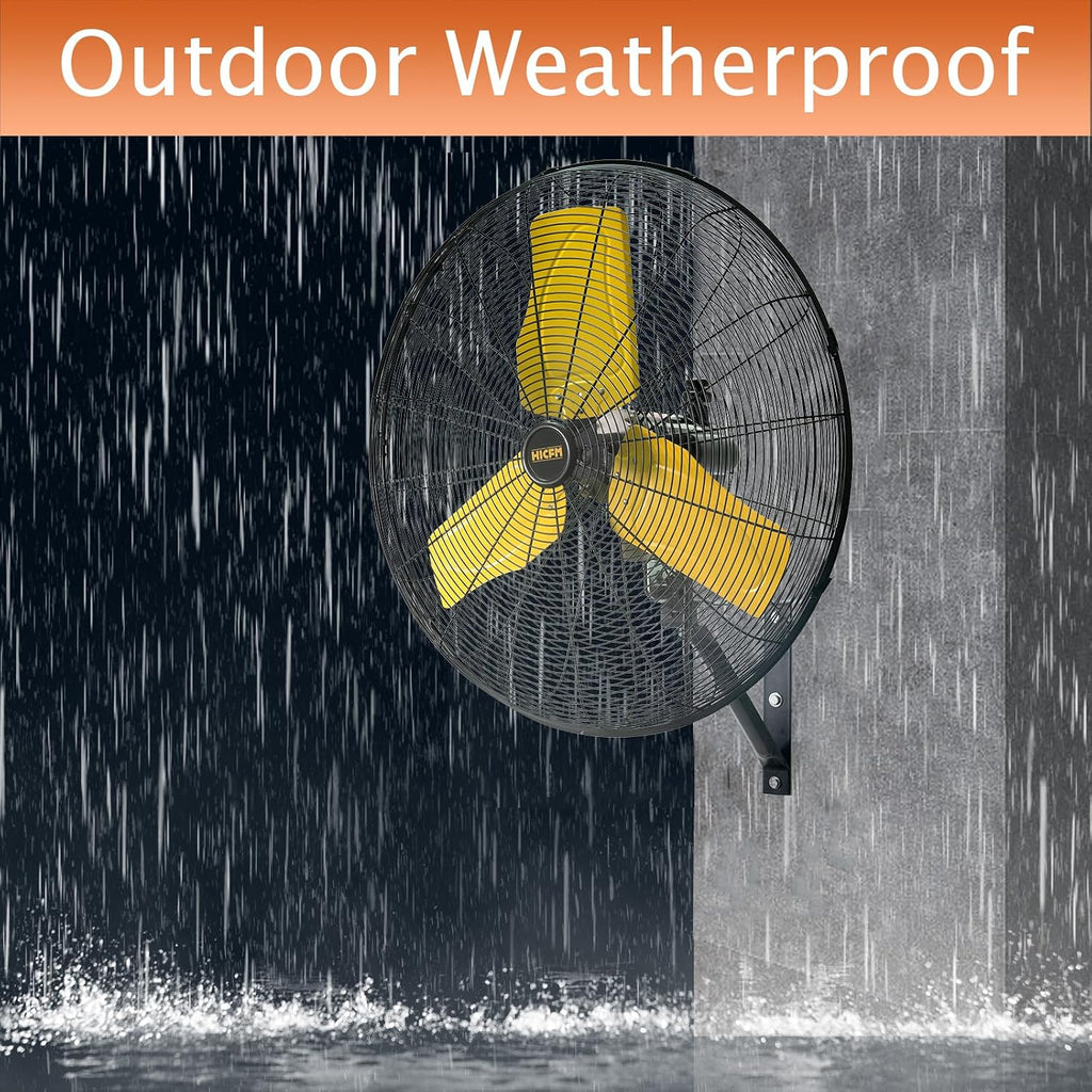 HiCFM 24' Oscillating Wall Fan, 8900 CFM High Velocity Industrial Wall Mounted Heavy Duty Shop Fans with 3 Speed Settings 80° Oscillation for Outdoor Commercial Garage Warehouse workshops Factory