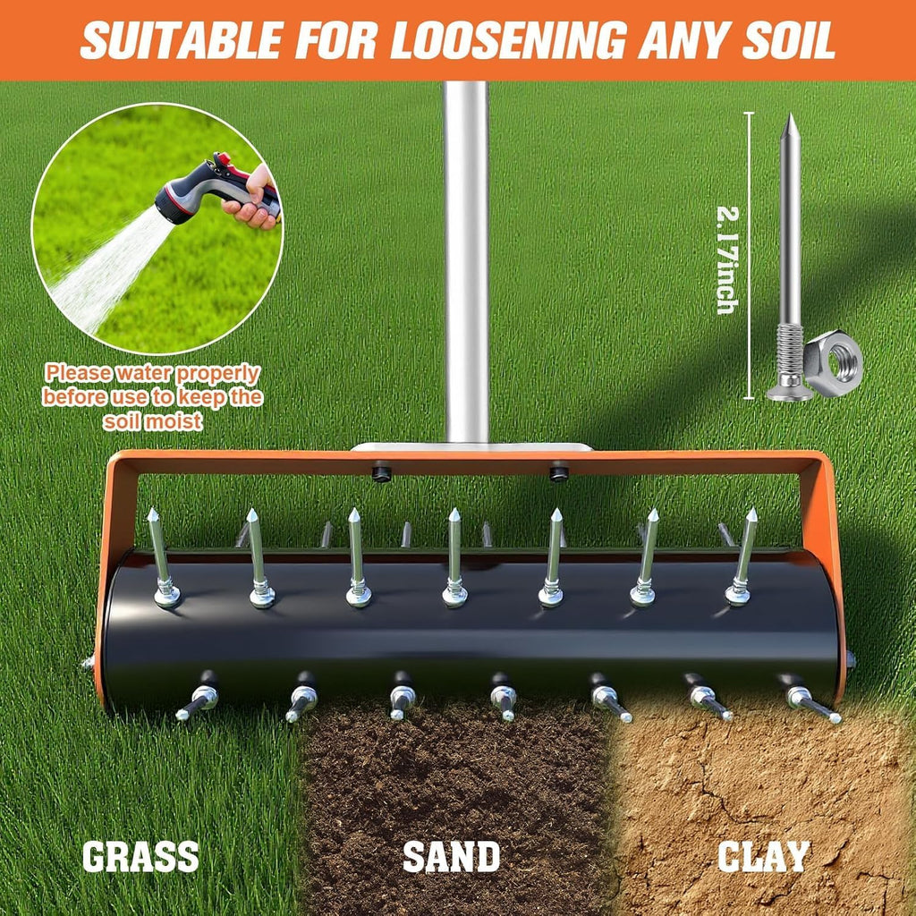 Rolling Lawn Aerator Tool Heavy Duty Manual Push Aerator Lawn Tool with 42 Spikes Lawn Aerator Spike Tool for Maintaining Garden Yard Soil Health