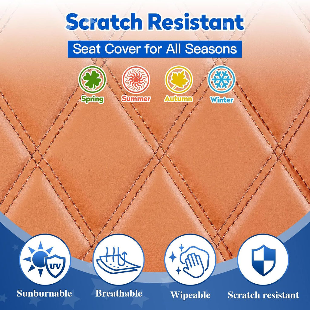 NOKINS 4PCS Golf Cart Diamond Seat Covers Kit, Front and Rear Seat Covers Fits EZGO Freedom TXT-T48 2014+ Standard Seat Cushion, Durable Breathable Vinyl (All Brown)