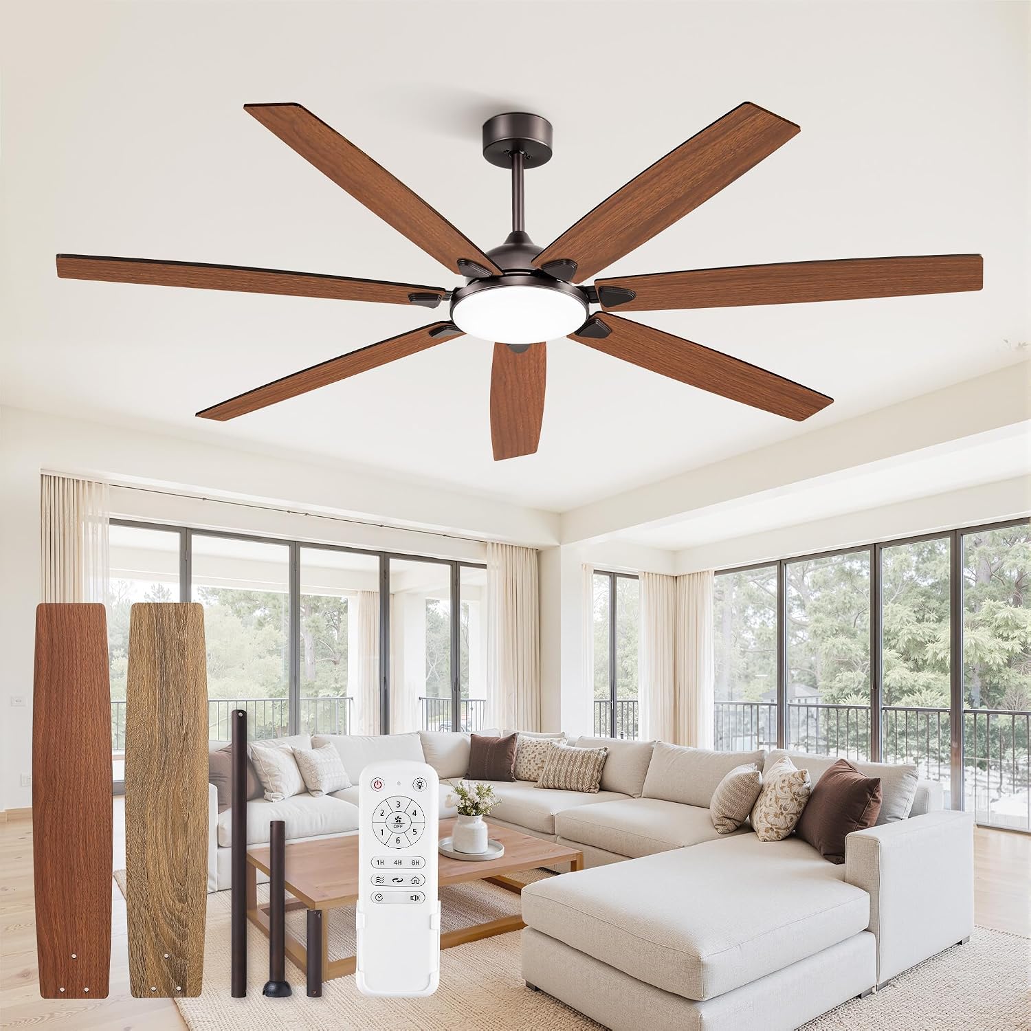 Fanbulous 72 Inch Large Ceiling Fans with Lights,Oil Bronze Modern Ceiling Fan with Quiet DC Motor, 3CCT, Indoor/Outdoor Ceiling Fan with Dual Finish Reversible 7 Blades, Timer for Living Room, Patio