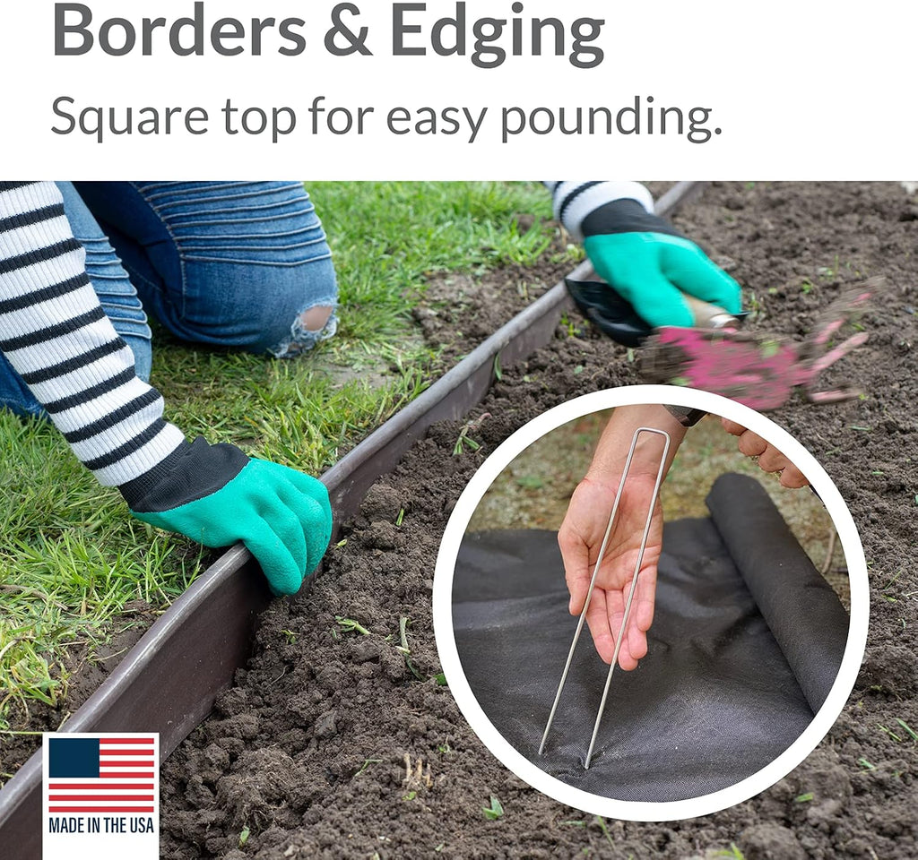 Pinnacle Mercantile Garden Stakes 12 Inch 9 Gauge Galvanized Steel Landscape Staples, Heavy Duty Landscape Fabric Stakes 500 Pack for Weed Barrier, Sod, Edging, Fencing and Drip Irrigation Made in USA