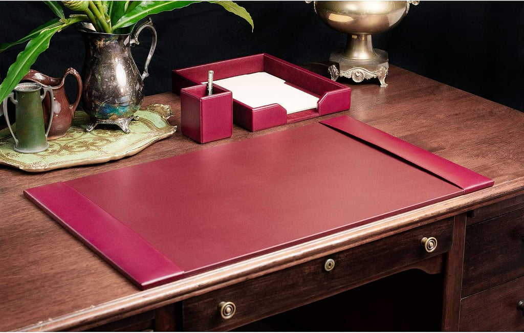DACASSO Bonded Leather Desk Set - Luxury Leather Desk Pad & Desk Organization Essentials (Burgundy, 3 Piece)